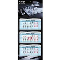 Календарь квартальный 2027 г. мини "Офис-очки" 3-х блоч. с бегунком