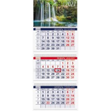 Календарь квартальный 2027 г. ОФИС "Красота водопада" 3-х блочный с бегунком 2-х цв. блок