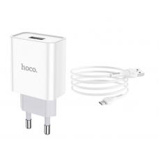 Сетевое зарядное устройство Hoco USB, 2.1 А, кабель Type-C 1 м. Белый